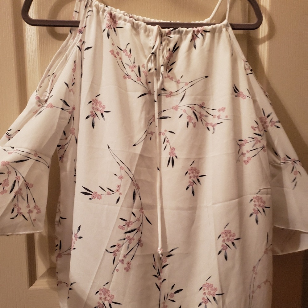 White blouse with pink flowers